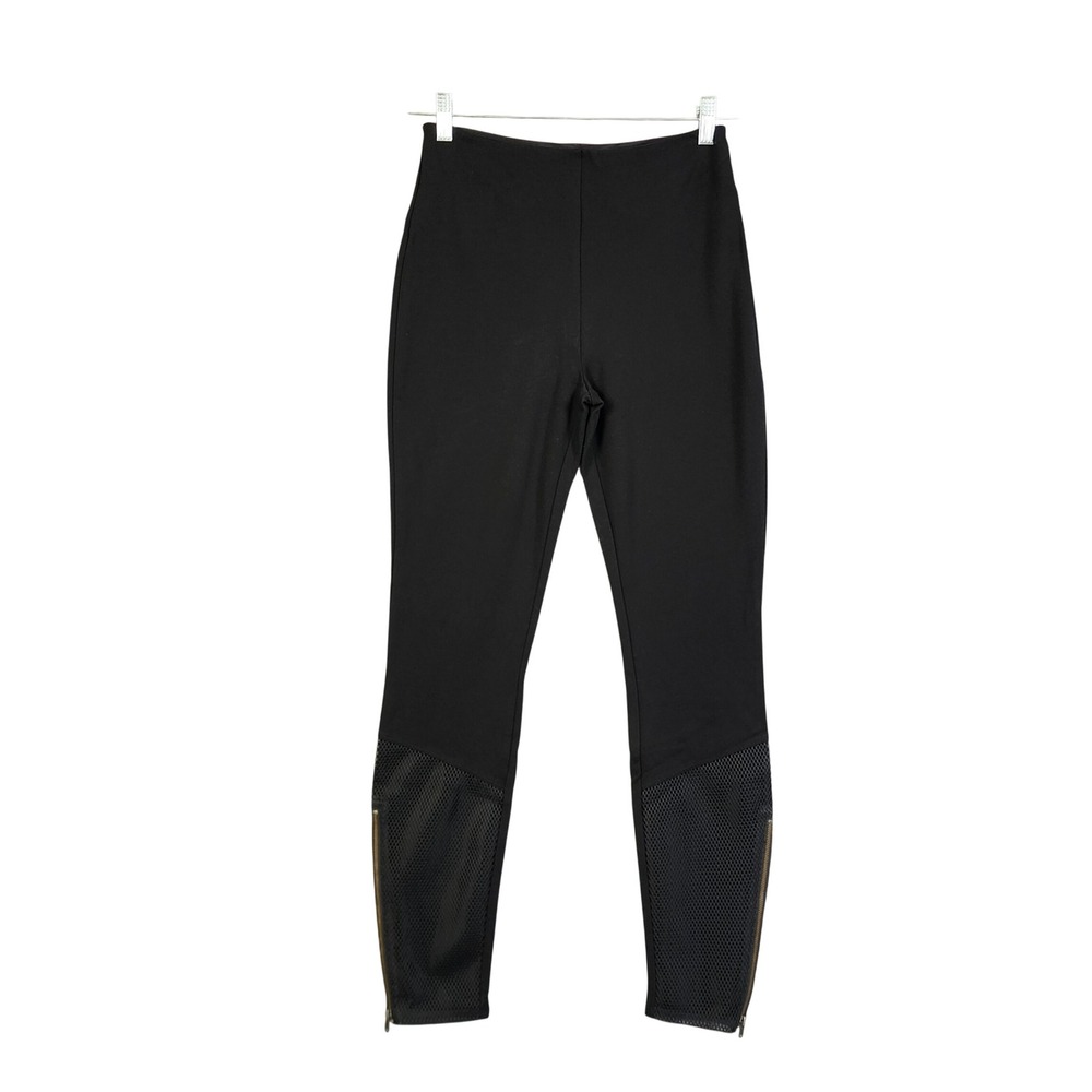 Lysse Womens Black Mesh Panel Ankle Zip High Waist Ponte Leggings Size Small‎